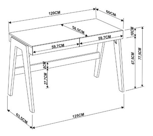 Escritorio Artesano Escrivaninha 2 gavetas trend mdf, mdp de 120cm x 77.5cm x 60cm hanover y off white