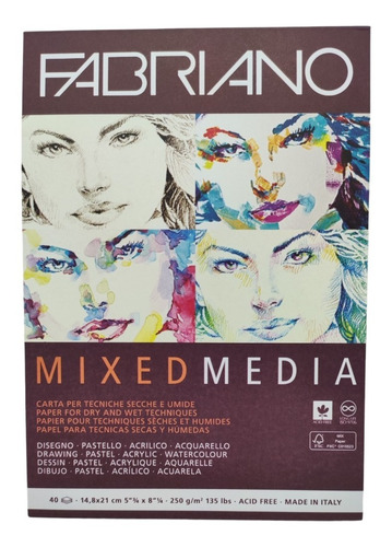 Block Fabriano Mix Media P/ Pastel, Acrilico,acuarela,dibujo