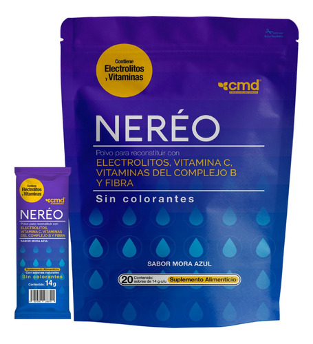 Neréo | Electrolitos En Polvo Sabor Mora Azul 10 Sobres 14g