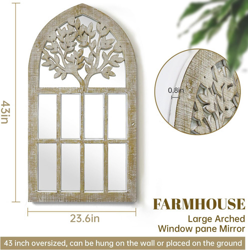 Espejo De Ventana Arqueado, Espejo De Madera Para Decoración