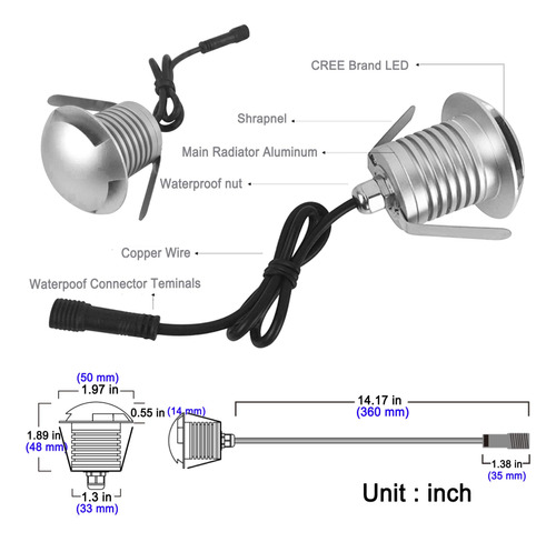 Cnbrighter Luz Led Pozo Suelo Chip Cree 3 W 12 V-24 V Cc Al