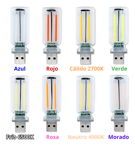 Kit 8 Mini Focos Filamento Led Usb Luz Vintage Dimmer Táctil