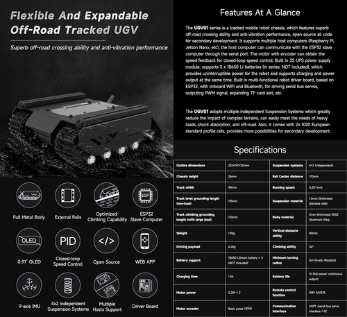 Ugv Todoterreno Flexible Con Riel Externo Y Computadora Esp3