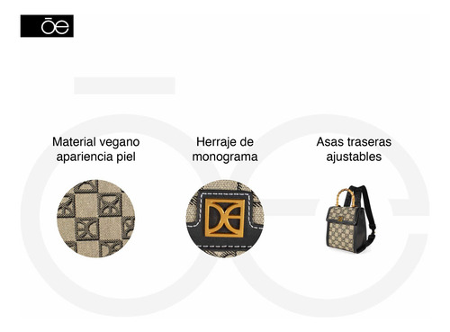 Bolsa Mochila Cloe Para Mujer Textil Maneral Look Bambú Color Negro