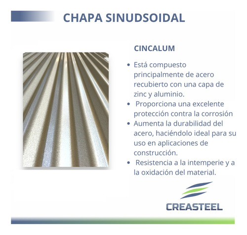 Chapa Sinusoidal Cincalum C25 Acanalada 1,10 X 2,00 Metro Color Gris