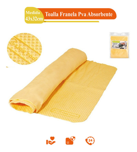 Toalla Franela Pva Super Absorbente 43x32cm Lion Tools 0520 Color Amarillo