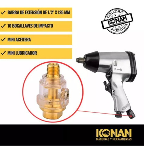 Llave De Impacto 320nm En Kit Konan 15 Piezas Modelo Kki/01 Gris 50