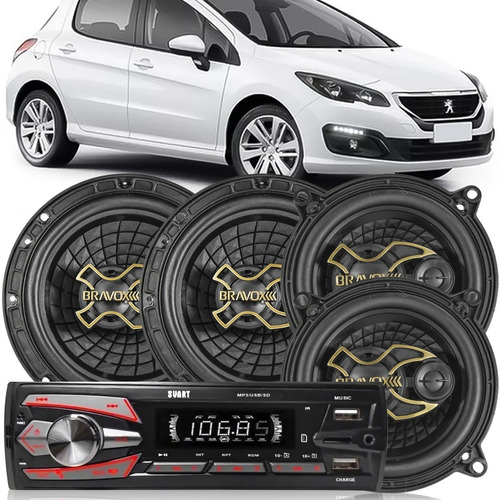 Kit Alto Falante Peugeot 308 11 A 2015 + Radio Bluetooth Mp3