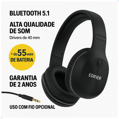 Fone De Ouvido Over-ear Sem Fio Edifier W800bt Plus Preto