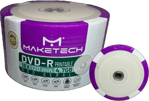 300 Undades Dvd-r 4.7 16x Printable Maketech