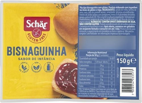 5 Unidades Pão Tipo Bisnaguinha Sem Glúten 150g Schar