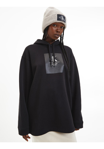 Polerón Oversized Logo Hoodie Negro Mujer Calvin Klein