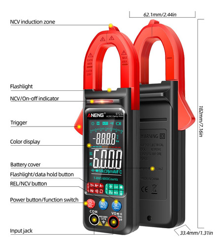 Pinza Amperimétrica Digital 6000 Cuentas, Multímetro, Rojo