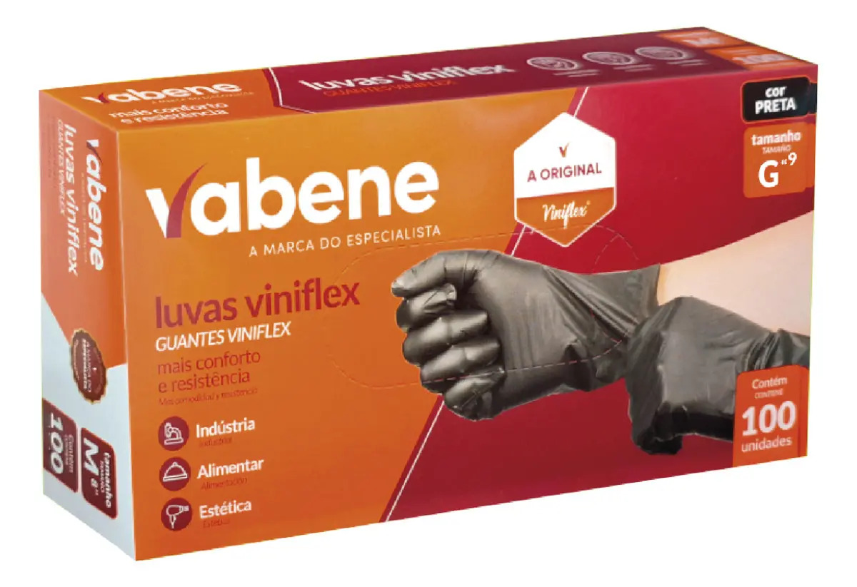 Luva Viniflex Tpe Descartável Vabene 1 X 100 Unidades Cor Preto Tamanho G
