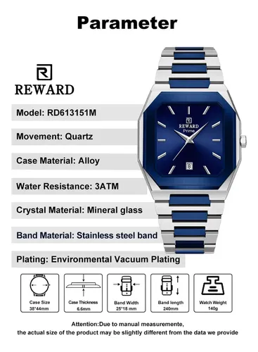Relógio Masculino De Quartzo Reward 613151m, Presente Simple | Frete grátis
