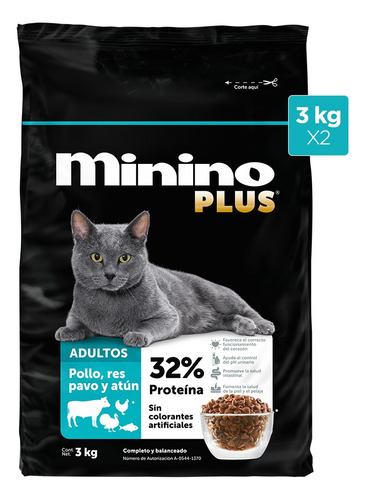 Alimento Seco Gato Minino Plus Duo Pack De 3kg