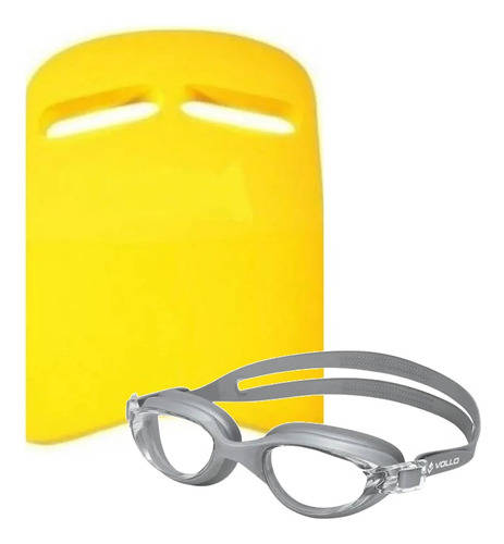 Kit De Natação Adulto Prancha Amarela / Oculos Wide Cinza