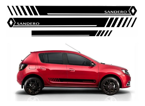 Kit Faixas Aplique Para Renault Sandero 20169 Cor Preto