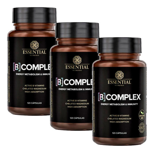 Kit 3x B Complex Essential Nutrition - 120 Capsulas Cada Sabor Sem Sabor