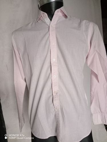 Camisa Zaraa Man Grande Slim Rayada Rosa Y Blanco 