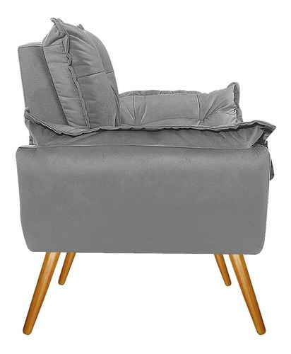 Sillón Gran Opalla, silla con patas abullonadas, palillo de dientes, gamuza gris