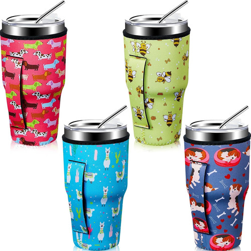 4 Piezas De Fundas Reutilizables Café Helado De Neopre...