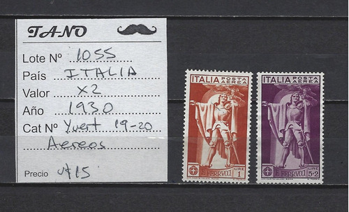 Lote1055 Italia X 2 Estampillas Año 1930 Aéreas Yvert# 19-20