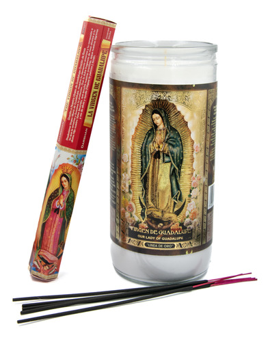 Veladora Virgen Guadalupe 14 Días Linea Oro + Incienso