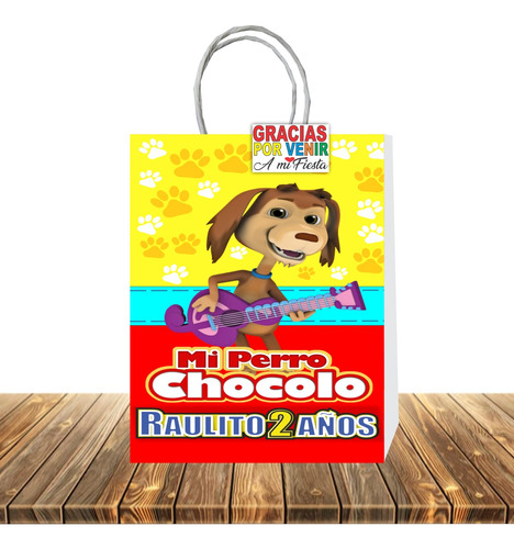 Bolsas Perro Chocolo Personalizadas 10 Unidades + Etiquetas