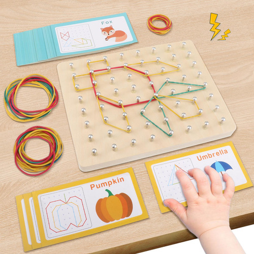 Madera Set Shape Puzzle Matrix Geometry Board Para 3 4 5