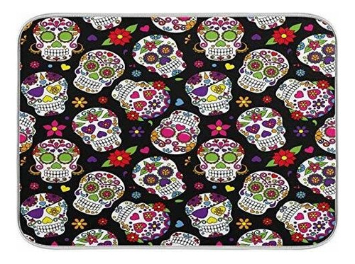 Spring Sugar Skull Drying Mats 18x24 Inch, Floral Skull Uni