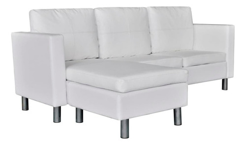 Sofá Composable 3 Plazas De Cuero Artificial Blanco