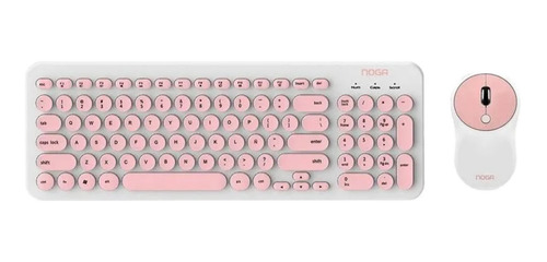 Imagen 1 de 2 de Kit de teclado y mouse inalámbrico Noga S5600 Español Latinoamérica de color blanco y rosa