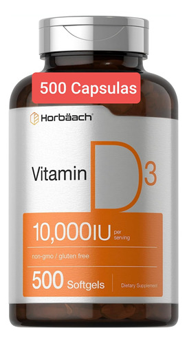 Vitamina D3 10,000iu (fácil De Tragar) 360 Sin Ogm, Sin Soja