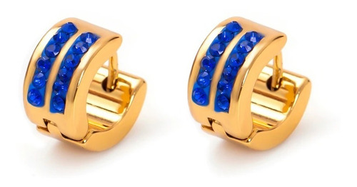 Aros Baño Oro Dorado Con Zircon Azul
