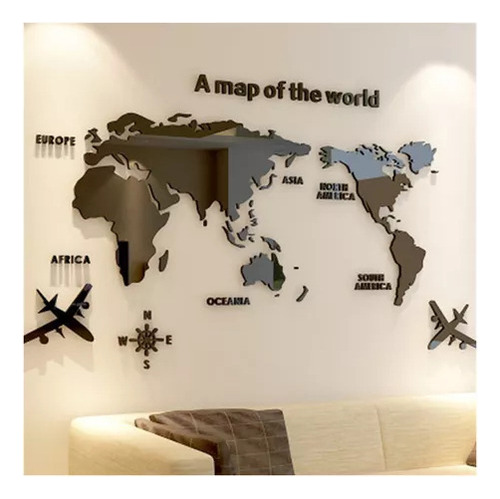 Mural De Viaje En Acrílico Mapa-mundi 3d 180 X 100 Cm