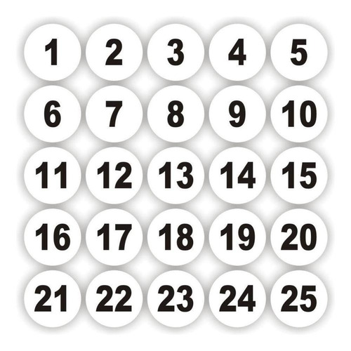 Adesivos Numerados 1 A 50 Redondo Fundo Branco Medida 5cm