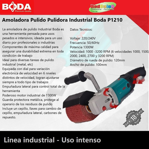 Amoladora Pulido Pulidora Industrial Boda P1210 1300w 100mm