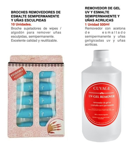 Imagen 3 de 10 de Kit Removedor Uv Esmalte Semipermanentes Broches Wipes 500 C