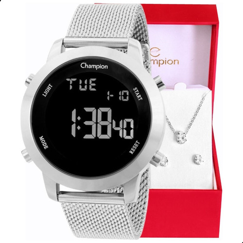 Relógio Champion Feminino Digital Led Prata Ch40062t