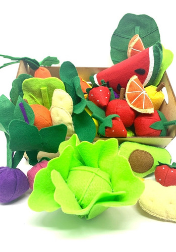 Imagem 5 de 6 de Comidinha Feltro Kit Pedagógico Frutas Legumes No Caixote Gr