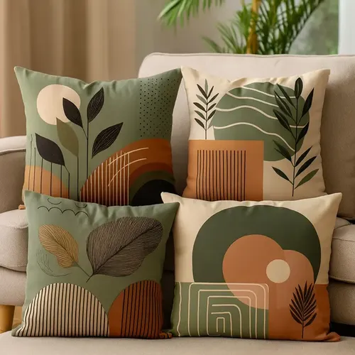 Kit 4 Capas De Almofadas Moderna 45x45 - Floral Verde E Bege Floral Verde Abstrato