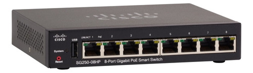 Switch Cisco Admin. 8 Puertos Poe+ Gigabit 45w Sg250-08hp