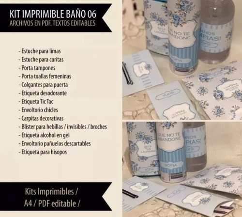 8 Kits Imprimibles Canasta Baño Sos - Casamientos Fiestas