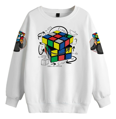 Buzo Cubo Rubik Cuello Redondo Blanco Niños Niñas 