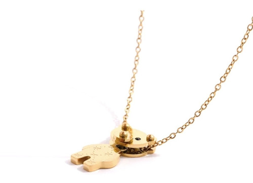 Imagen 9 de 10 de Collar Dije Oso Movible Acero Dorado Mujer Regalo Amor Novia