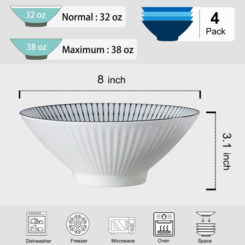 Dyware 38 Oz Tazones De Ramen Japoneses Juego De 4, Tazones