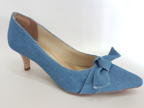 Sapato Feminino Scarpin Jeans Bico Fino Salto Medio 6cm 2019