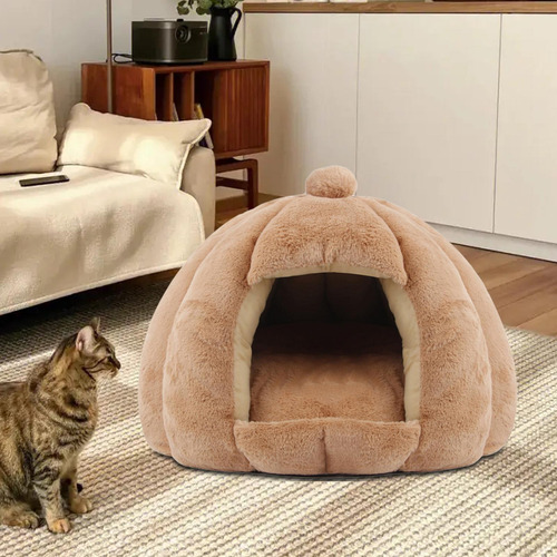 Nido De Gato Semicerrado, Cama Para Mascotas, Cojín Camello