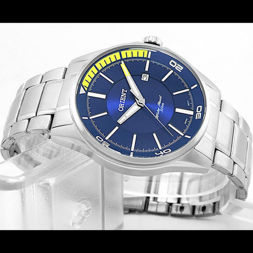 Relógio De Pulso Orient Com Corria De Aço Inoxidável Cor Prateado - Fondo Azul